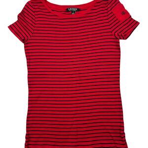 Ralph Lauren Red and Navy Striped Top